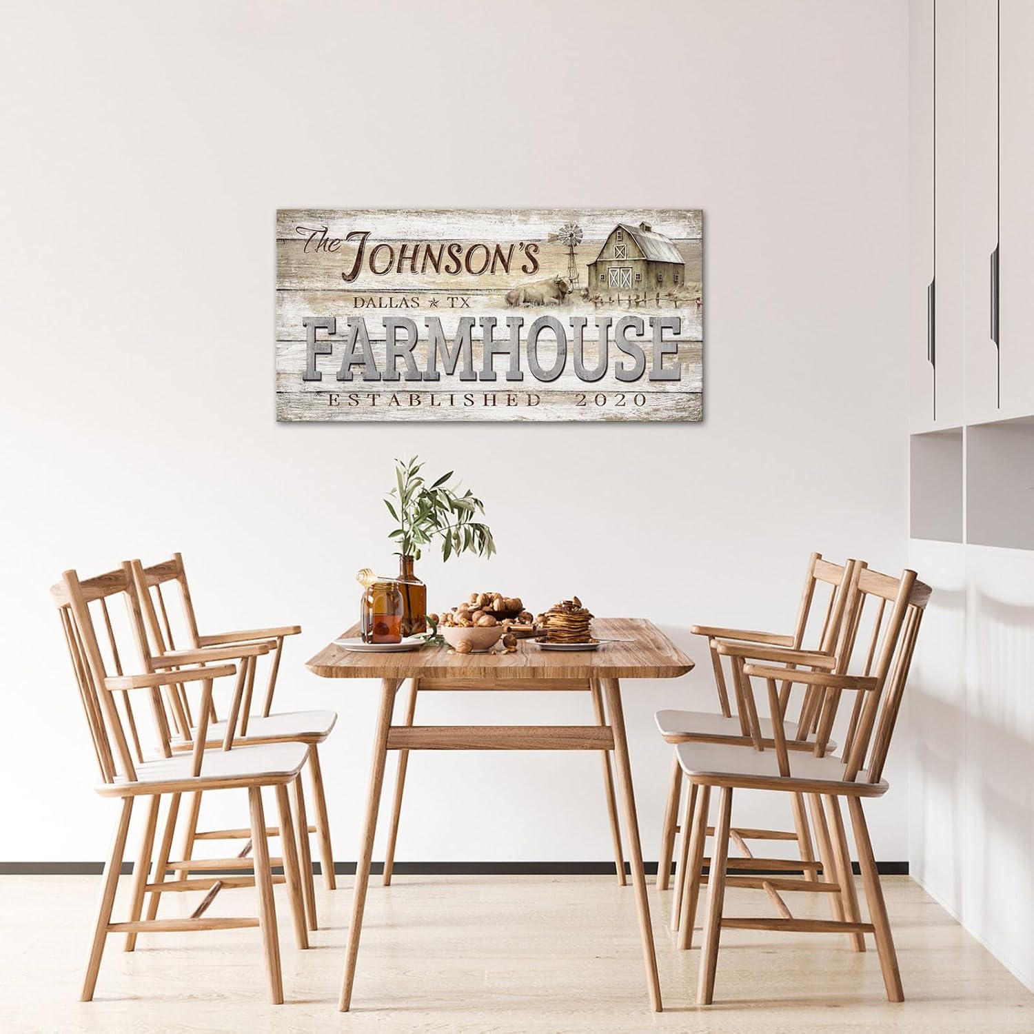 iLOOKLiKE Personalized Rustic Farmhouse Sign Wall Art Decor Custom Family Last Name Canvas Prints Large Vintage Farm Windmill Cow and Barn Painting Artwork for Home Living Room Office Entryway