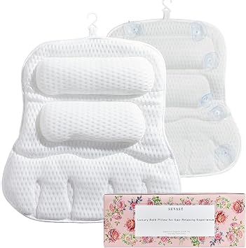 Bath Pillows for Tub, Full-Body Relaxation with Head, Neck & Shoulder Support, Ergonomic Design, 10 Suction Cups, Breathable 4D Air Mesh White