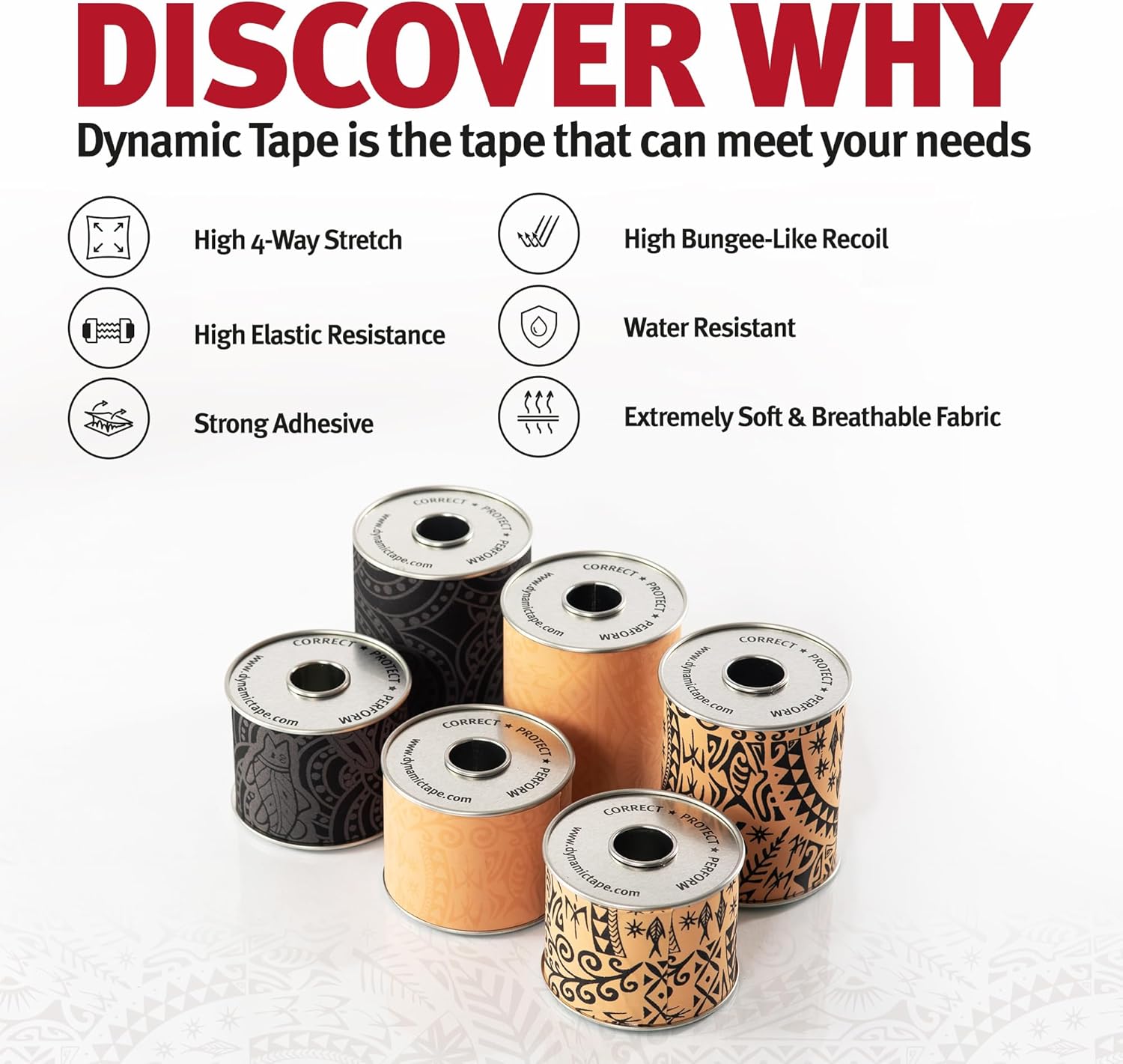 Dynamic Tape – 2 Roll Pack | Includes Dynamic Tape Eco & Original | Biomechanical Adhesive Tape for Knee, Ankle, Shoulder & Muscle Support | Sports Tape for Athletes – Football, Rugby & Rehab