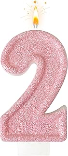 Pink Birthday Candles, Romantic Cake Pink Number Candles Numbers Shape Suitable for Birthday Parties, Anniversary Cake Decoration(2)