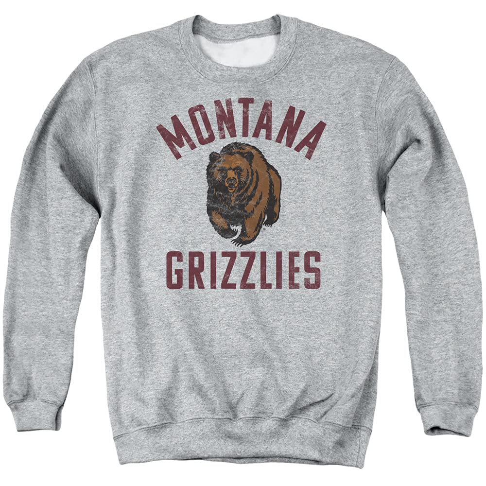 University of Montana Official Grizzlies Logo Unisex Adult Crewneck Sweatshirt ,Athletic Heather, X-Large, CLCMT201-AS-4