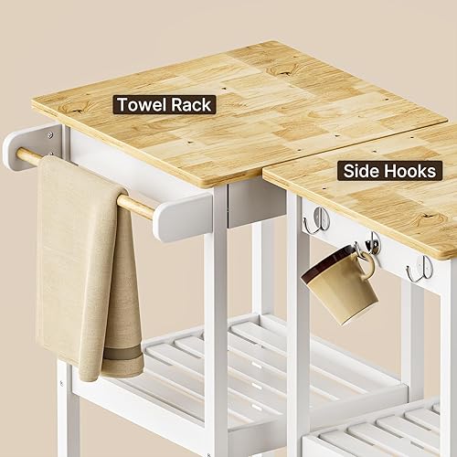 Miniatura 3 de Gizoon Carrito de isla de cocina rodante con cajón superior, mesa de madera, isla de cocina pequeña con 2 estantes abiertos, soporte para microondas