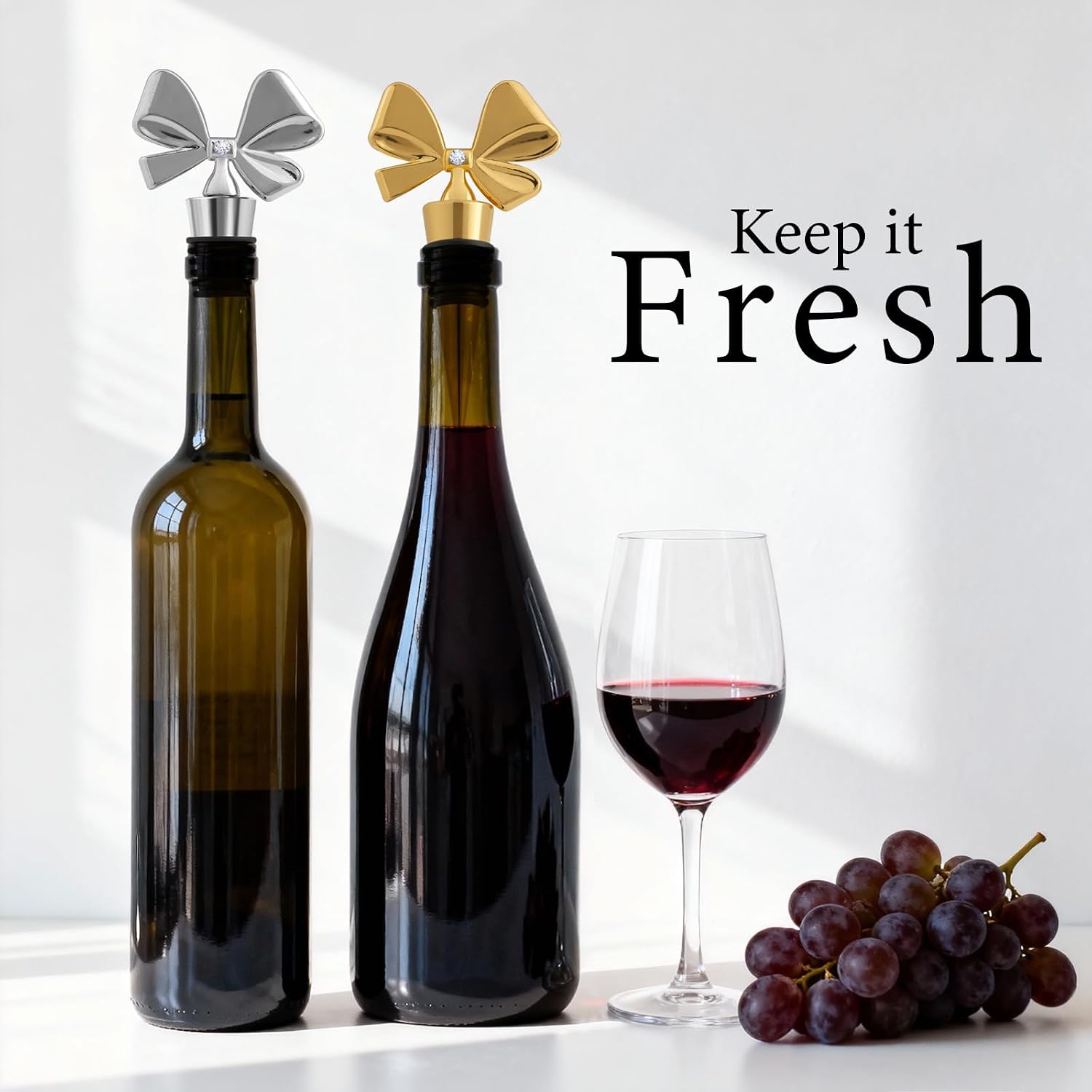 RICHCEE Wine Bottle Stopepr 2 Pack Bowknot Wine Stoppers for Wine Bottles
