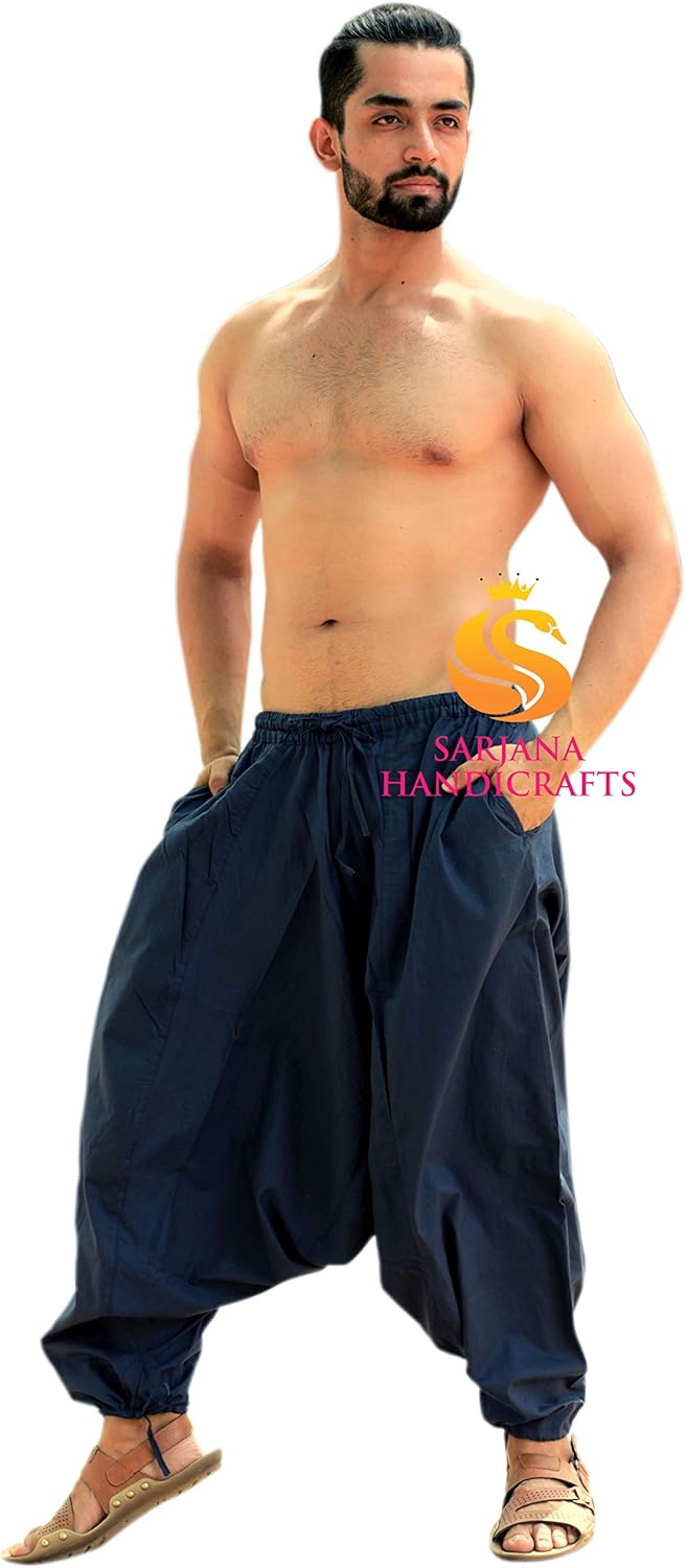 SARJANA HANDICRAFTS Men's Cotton Harem Yoga Baggy Genie Boho Pants Free Size - Image 5