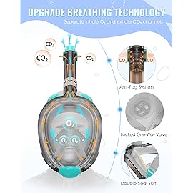 Greatever G2 Full Face Snorkel Mask with Latest Dry Top System,Foldable 180 Degree Panoramic View Snorkeling Mask with Camera Mount,Safe Breathing,Anti-Leak&Anti-Fog