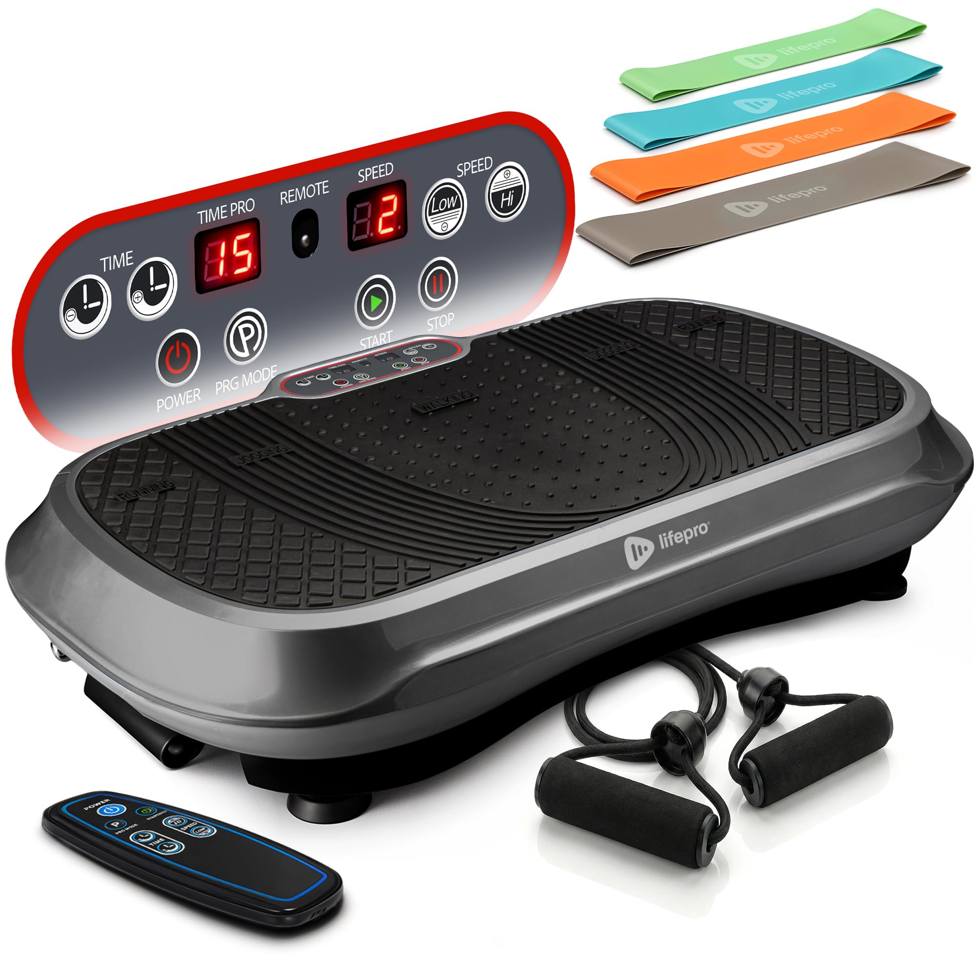 LifePro Waver Pedana Vibrante Dimagrante Per Drenaggio Linfatico E Attivazione Muscolare, Pedana Vibrante Per Allenamento Completo Con 2 Loop Band, 4 Bande Elastiche E Telecomando