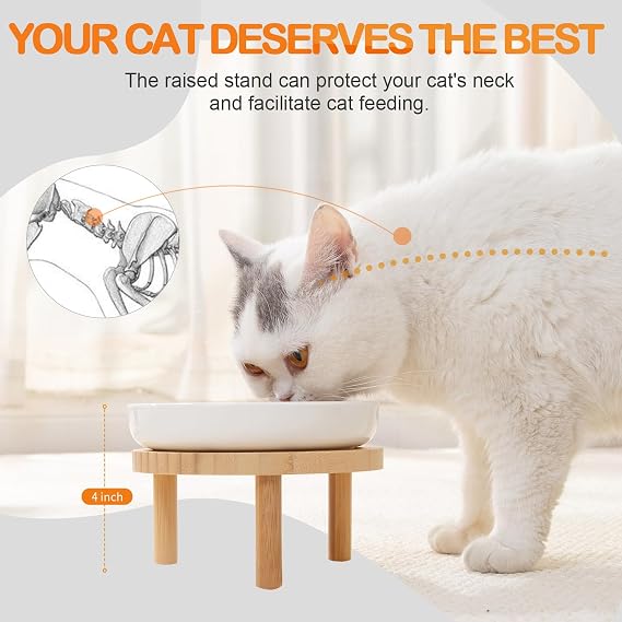 Raised Slow Feeder Cat Bowl, 15 CM Wide Shallow Ceramic Elevated Glass Food Bowl Puzzle Feeders, Anti Vomit Cat Dish, Whisker Friendly Pet Plates Feeding Station (1 Slow Feeder)