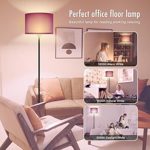 Miniatura 67 de Lámparas de pie doradas para sala de estar, lámpara de pie moderna, pantallas blancas, interruptor de pie, lámparas de poste simple lámpara alta