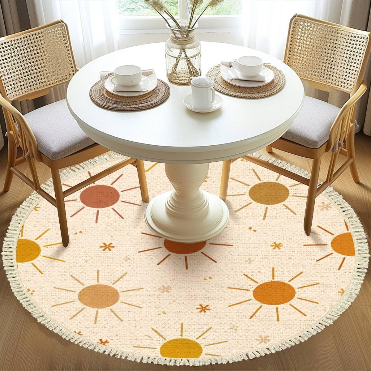 Round Boho Rug Sun only seamless Sunny dots summer baby print Earthy warm trendy Area Rug Linen Rug Carpet Patio Rug Hallway Runner Rug Mat Pad Minimalist Home Decor for Living Room Outdoor