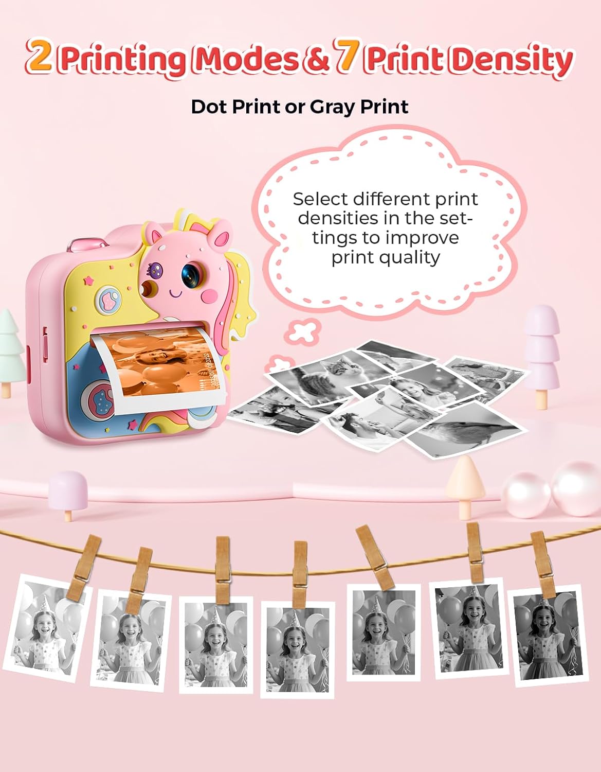 MUNBYN Kids Camera Instant Print,1080P Kids Digital Camera Toys for Ages 3-12 Kids with Silicone Cover, 4-Color Thermal Printer, Creative Gifts for Birthdays, Christmas, Halloween and Travel, Pink image 6 of 9 B0F5HSHB8W