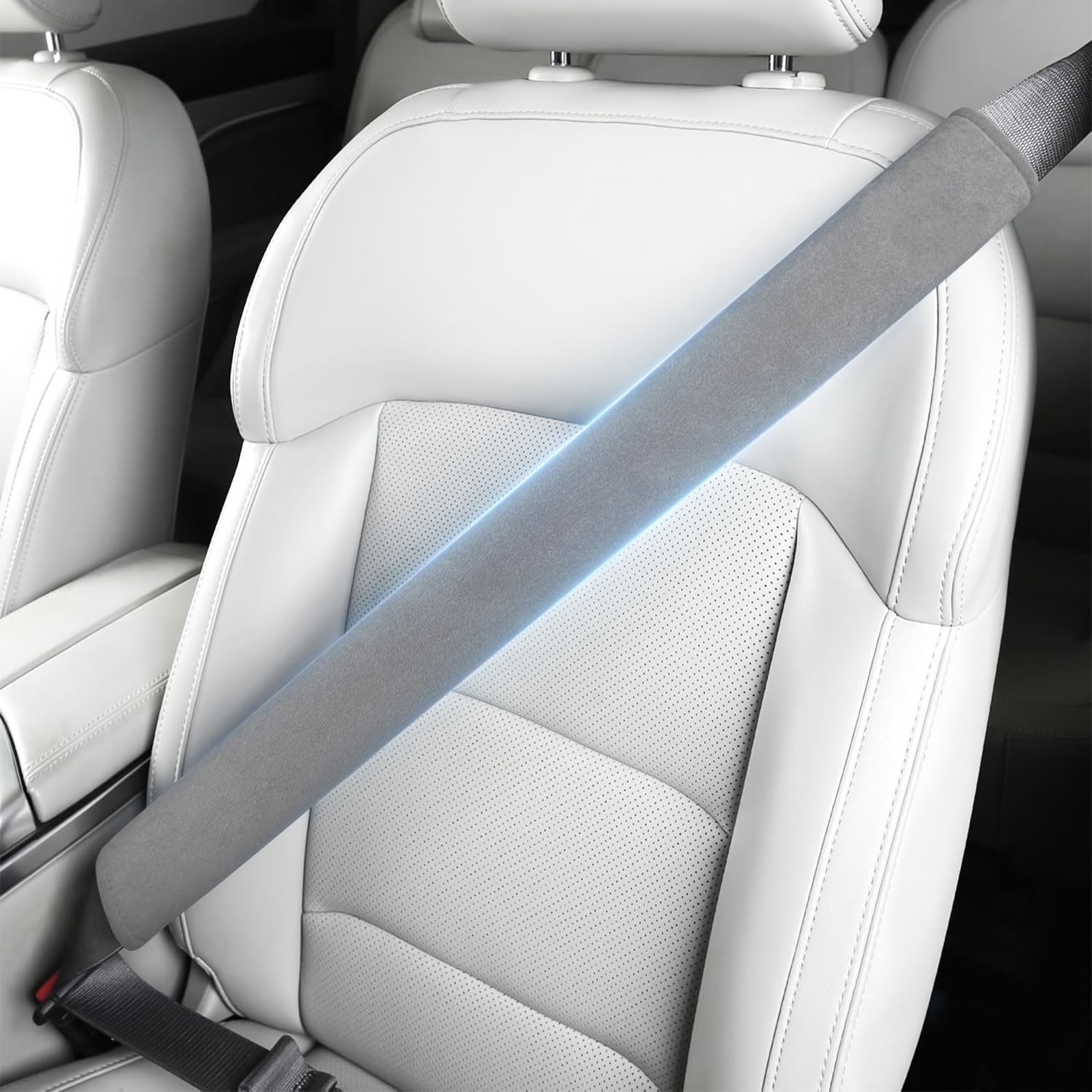Wigoo Car Seat Belt Covers, Pressure-Relief Suede 2 Pack, 18.9 Inch, Gray