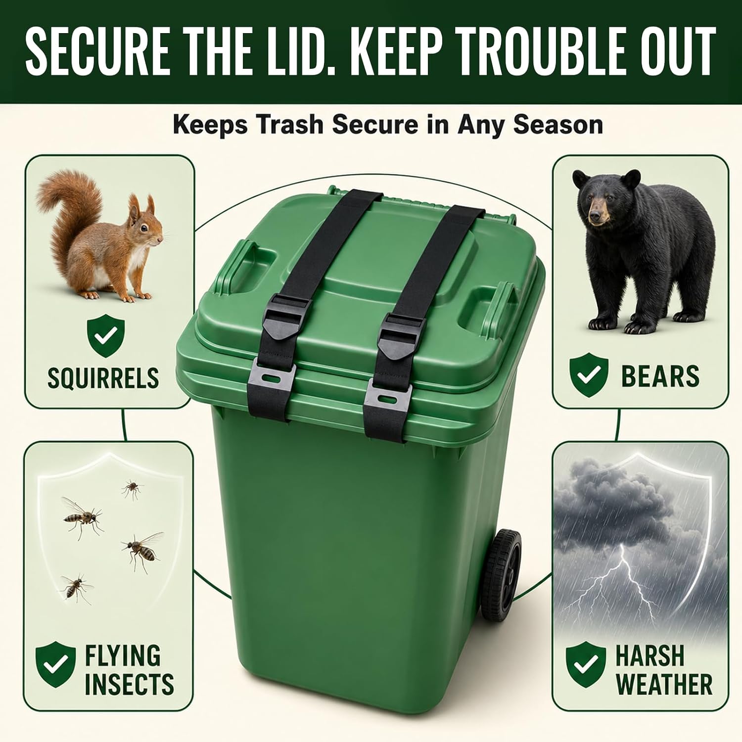 4 PCS Bear Proof Trash Can Lock for Animals with Double Metal Claw