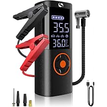 Jump Starter with Air Compressor, Jump Battery, Battery Jumper Starter Portable Jump Starter with LCD Display, Smart Jumper Cables, LED Light Black