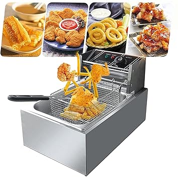Jukkre Professional-style Deep Fryer with Dual Baskets, 2500W 6L Stainless Steel Electric Commercial Deep Fryers, for Turkey French Fries Home Kitchen Restaurant, Total Capacity || 6 L