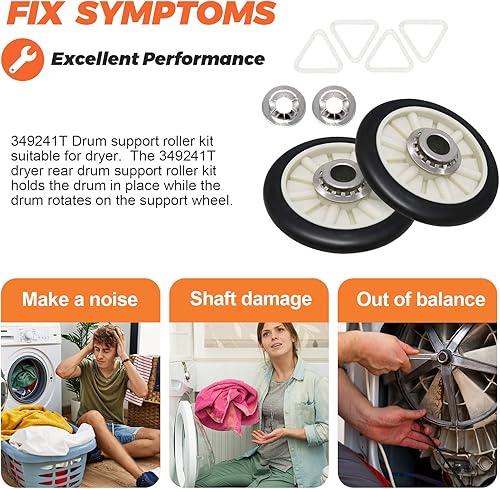 Miniatura 3 de Beaquicy 349241T - Kit de rodillos de soporte de tambor trasero para secadora  Reemplazo para la mayoría de secadores Ken-more de 29 pulgadas de