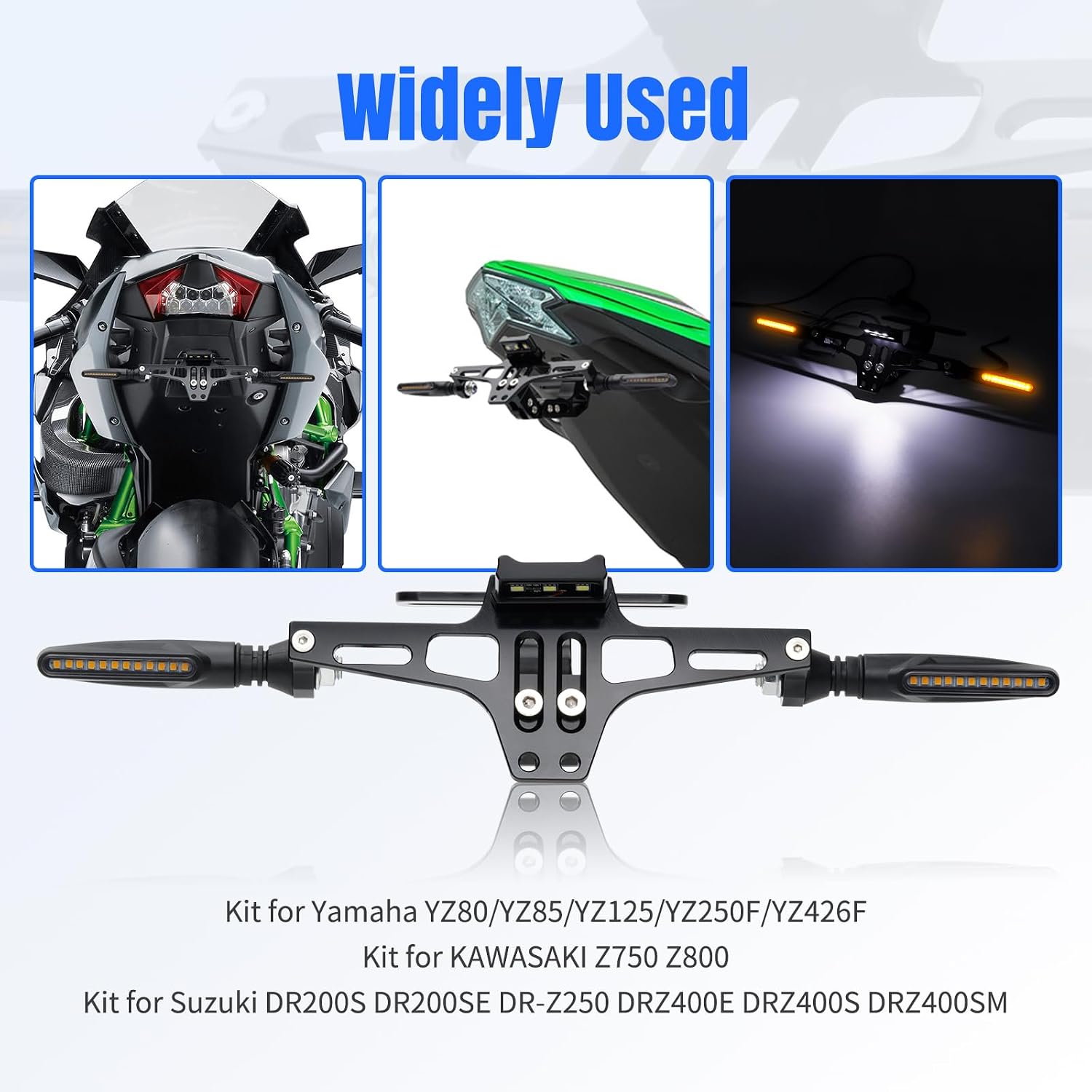 Motorcycle License Plate Bracket with Lights Adjustable Motorcycle License Plate Holder CNC Aluminum Motorcycle Fender Eliminator Kit With 2 Turn Signals LED Light (Black)