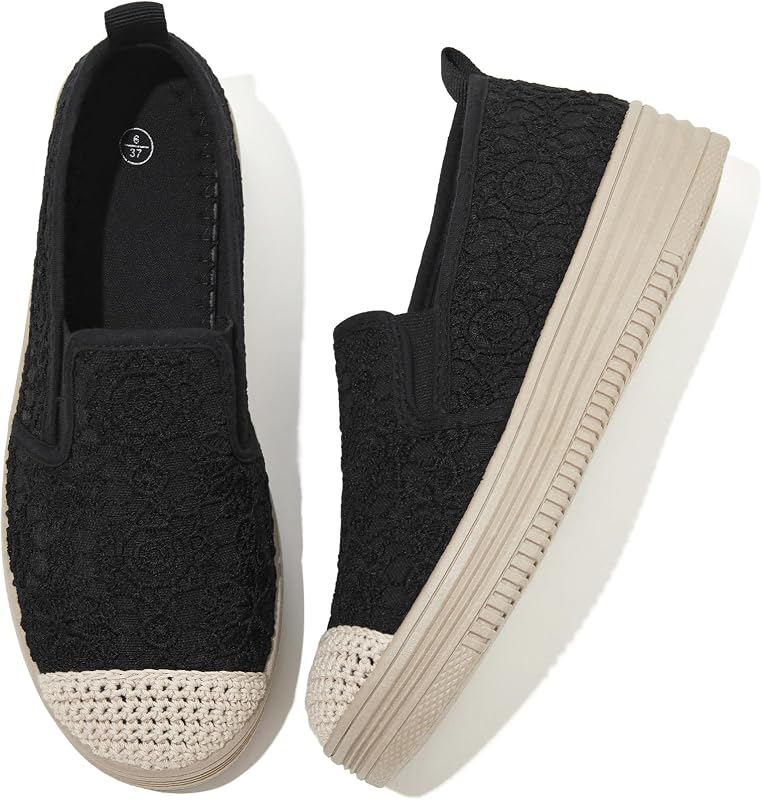 Shupua Alpargatas para Mujer Zapatos sin Cordones Mocasines Informales de Encaje Elegantes Zapatillas de Plataforma Ligeras Zapatos Planos cómodos de Primavera para la Oficina, el Trabajo, Caminar
