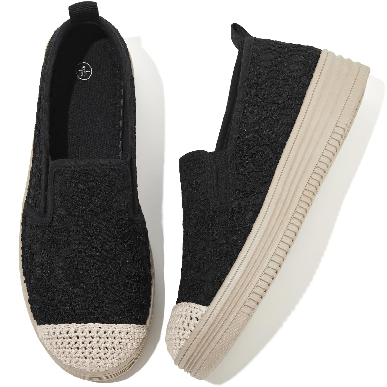 Womens Espadrilles Slip on Shoes Stylish Lace Casual Loafers Lightweight Platform Sneakers Comfortable Spring Flat Shoes for Office, Work, Walking-image-40