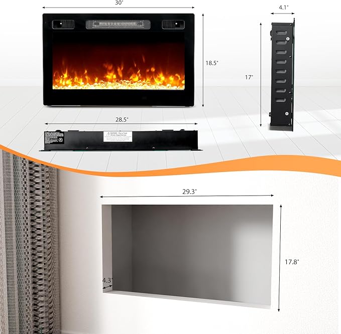 Chimenea Eléctrica ROVSUN 30 Pulgadas con Control Remoto, 1500W miniatura 6