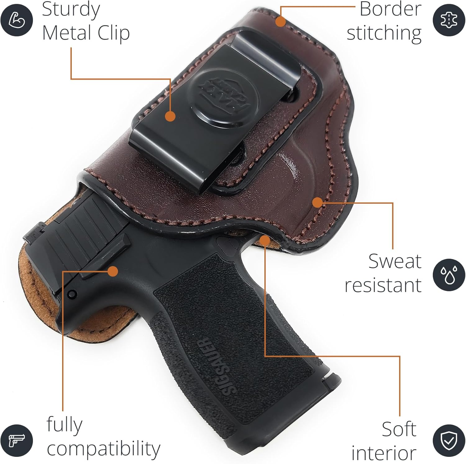 Genuine Leather Iwb Holster for Sig Sauer P365 Pistol - Handgun Iwb Leather Holster Sig Sauer - Comfortable Appendix Everyday Carry - Maxx Carry Holsters