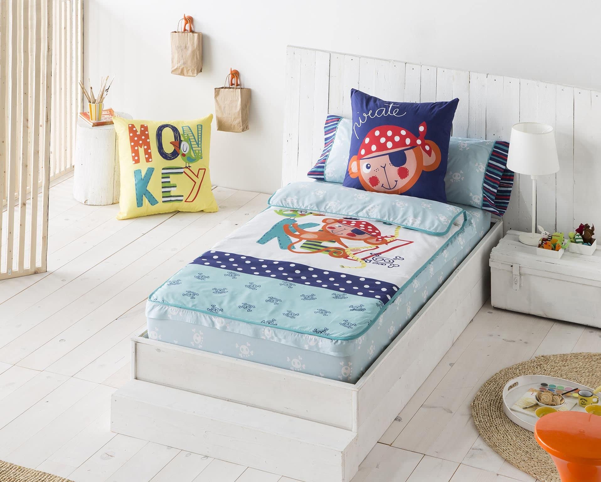 Ropa de Cama Infantil Algodón Percal 200 Hilos Modelo Monkey del Fabricante JVR (Saco Nórdico Cama 90cm)