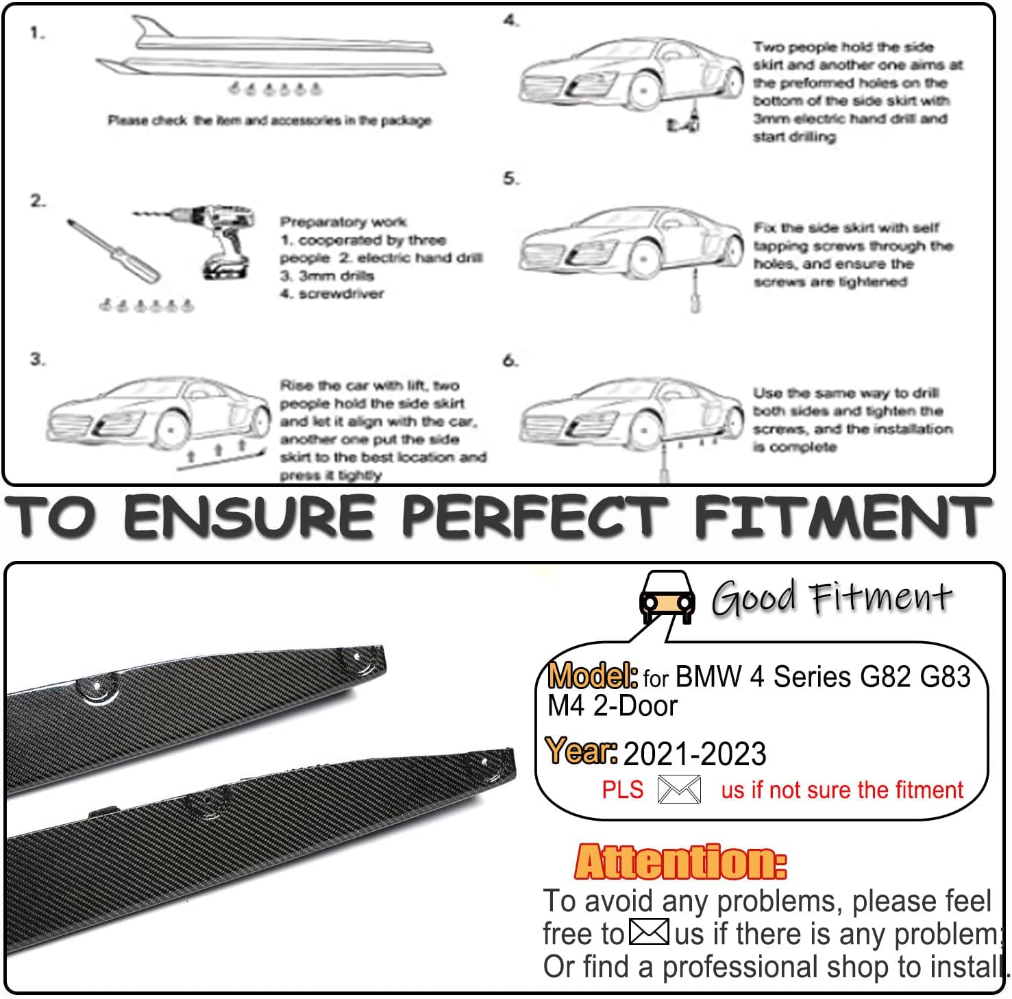 MCARCAR KIT Carbon Fiber Side Skirts for BMW 4 Series G82 G83 M4 2021-2025 2-Door Under Door Rocker Panels Valance Extension Lip (G82 G83 M4)
