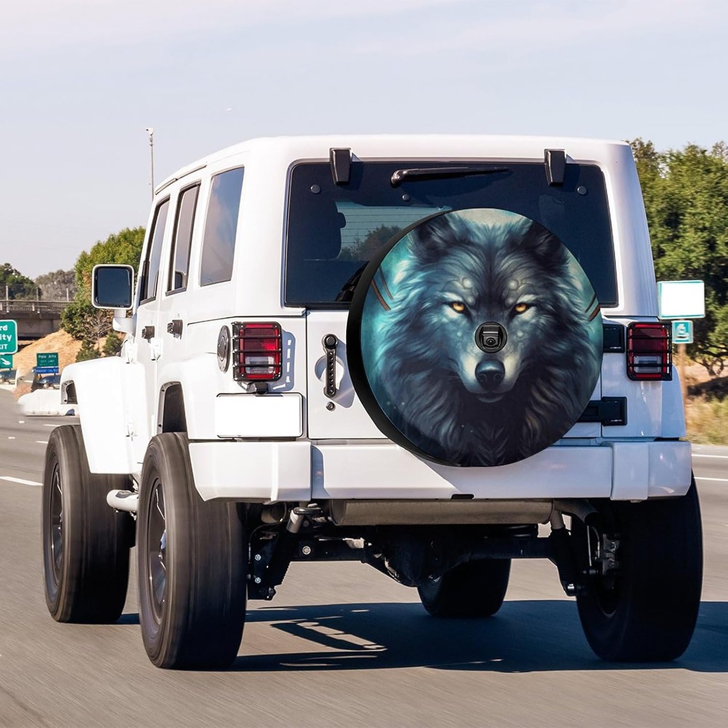 Delerain Spare Tire Cover with Backup Camera Hole Wolf Wheel Covers Waterproof Dust-Proof UV Sun Universal Fit for RV Trailer RV SUV Truck (17 Inch for Diameter 31"-33")
