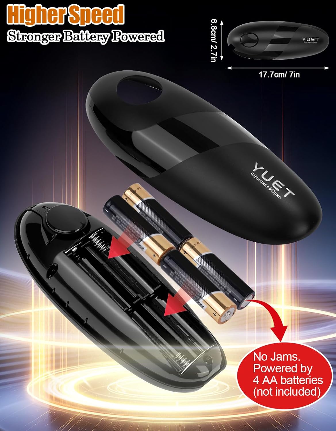 YUET Electric Can Opener, Battery Powered Automatic One-Touch Can Opener with Magnetic Lid Lifter, Universal Electric Tin Opener for Round Oval Square Cans, 4 AA Batteries Required (Not Included)