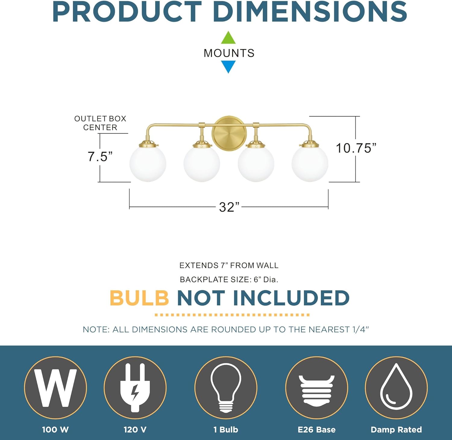 Quoizel LRY8632Y Transitional Four Light Bath from Landry Collection in Brass Finish,
