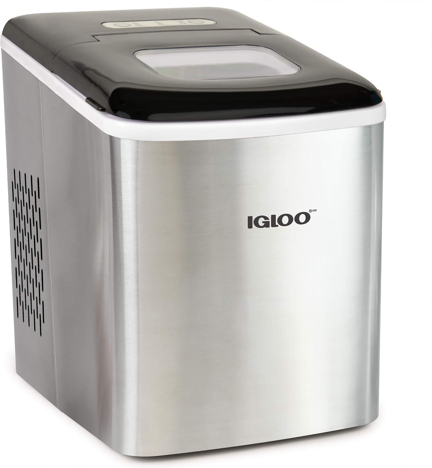 Igloo ICEBNH26SS Stainless Steel Automatic Self-Cleaning Portable Electric Countertop Maker Machine, 26 Pounds in 24 Hours, 9 Cubes Ready in 7 Minutes, with Ice Scoop and Basket