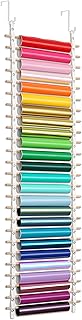 Vinyl Roll Holder, 25 Rolls, ZENXUS Craft Roll Storage and Organizer, Cotton Straps and Wood Dowels, with Door Hanging Hooks