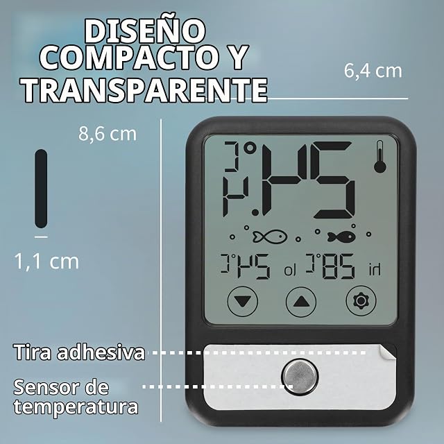 Foto 5 de 7 de Hafenbande Termómetro de acuario digital para pegar desde el exterior