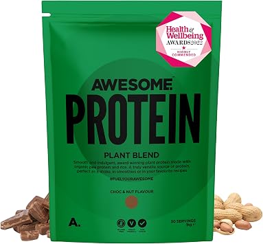 Awesome Supplements   Vegan Protein Powder   Organic 1KG   High Protein Plant-Based Powder   21,6 g Protein Per Serving   Low Calorie, Low Sugar   Pea Protein, Organic Protein 1 KG, Choc & Nut