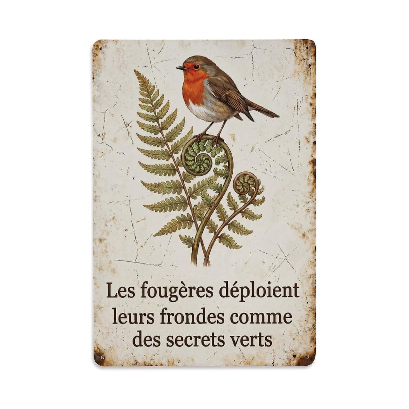 Robin Bird Garden Quote Fern Frond Metal Tin Sign