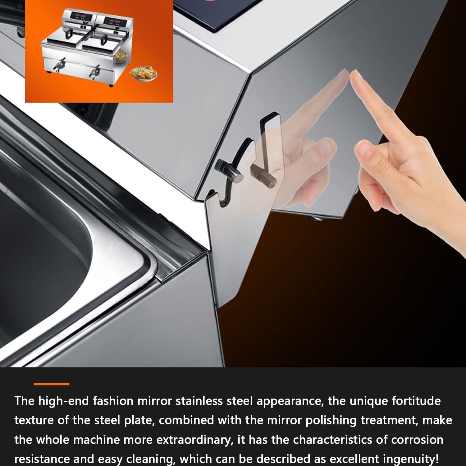 Friggitrice elettrica da banco con cestello Friggitrice da banco in Acciaio Inox con Coperchio e Temperatura Regolabile, per Ristorante, Pollo Fritto, 10L (Dimensioni: 10L)