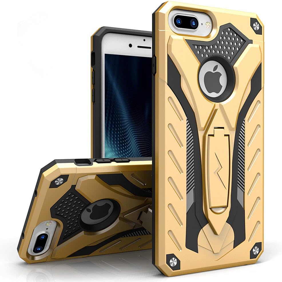 Zizo Static Series Compatible with iPhone 8 Plus case Heavy Duty Shockproof Military Grade Drop Tested with Kickstand iPhone 7 Plus case Gold