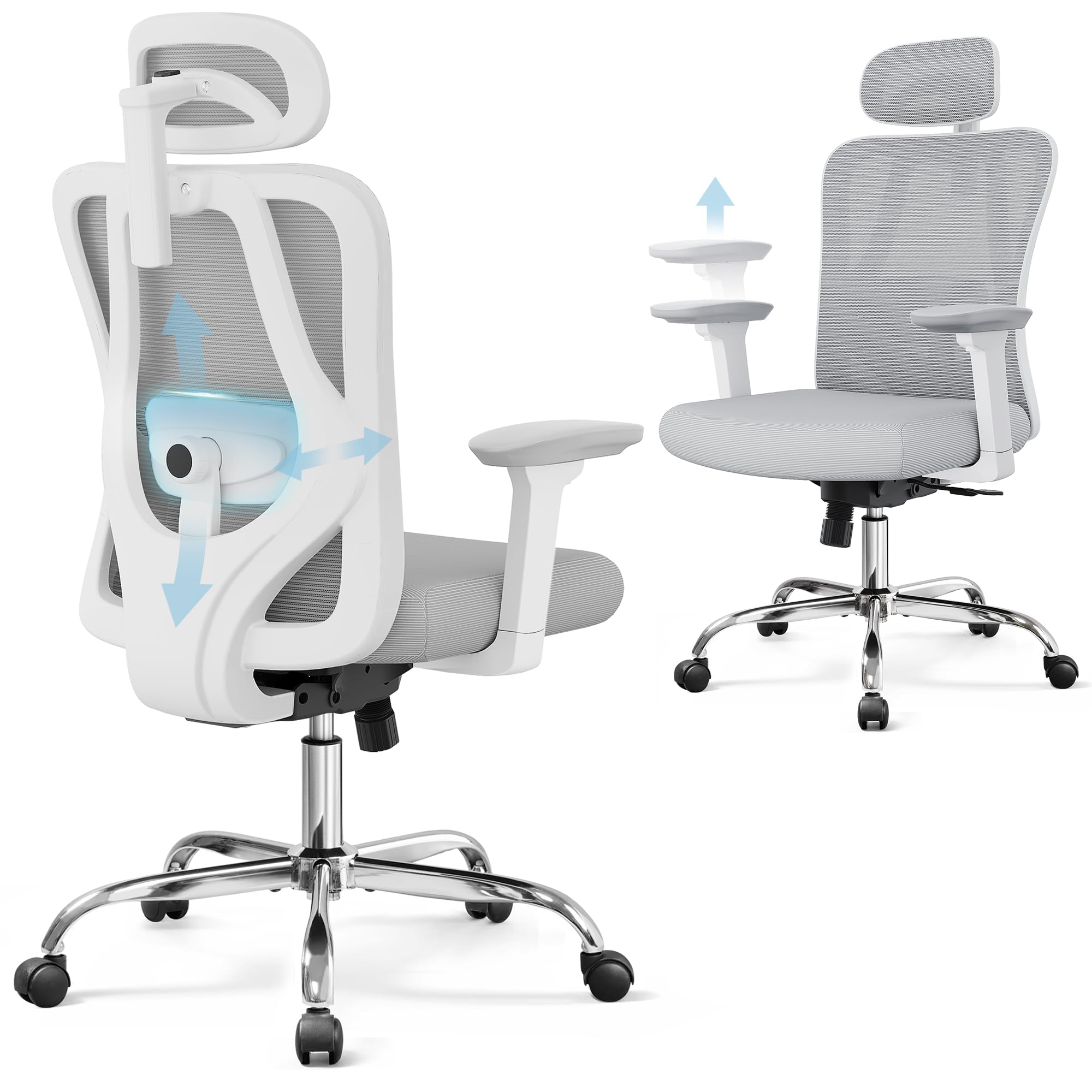 DEVAISE Ergonomic Mesh Office Chair with Adjustable 3D Headrest and Tilt Function, Big and Tall Reclining Comfy Home Computer Desk Chair with Lumbar