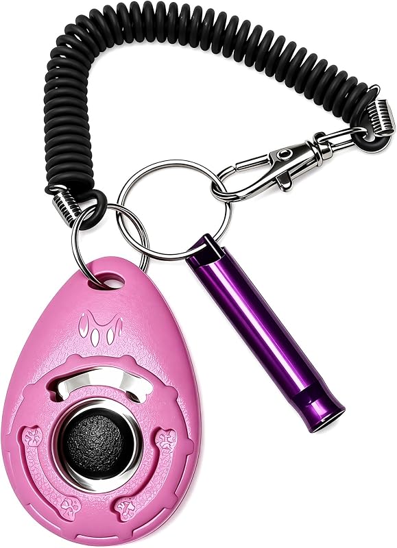 Clicker para adiestramiento de perros, ayudas para el comportamiento y adiestramiento de perros, kit de adiestramiento para perros (Rosa) | Clicker de entrenamiento para mascotas para gatos, cachorros y pájaros. Perfecto para entrenamiento conductual, paquete de 2