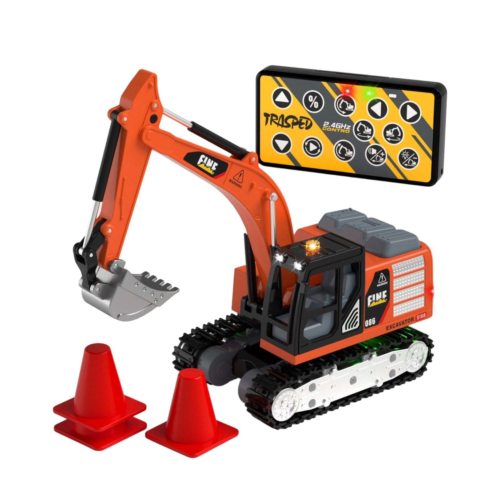 MagiDeal Mini Escavatore Veicolo da Costruzione Radiocomandato per Bambini con Braccio Snodato Dettagli Realistici Funzione Rotazione Suono E Luce Adatto a Gioco all’Aperto Interno, Arancione