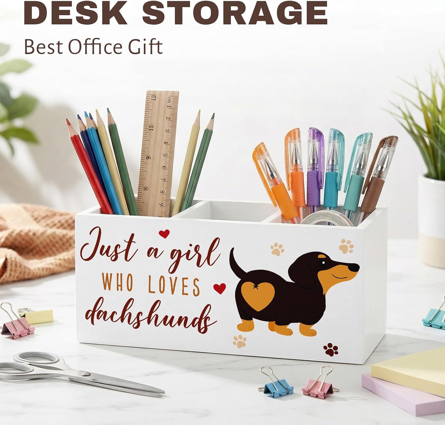 2 Pcs Dachshund Pen Pencil Holder for Office Desk Weiner Dog Office Decor Wooden Cute Dachshund Organizer Desktop Decor Gift Weiner Dog Makeup Brush Toothbrush Holder for Bathroom Desk Accessories