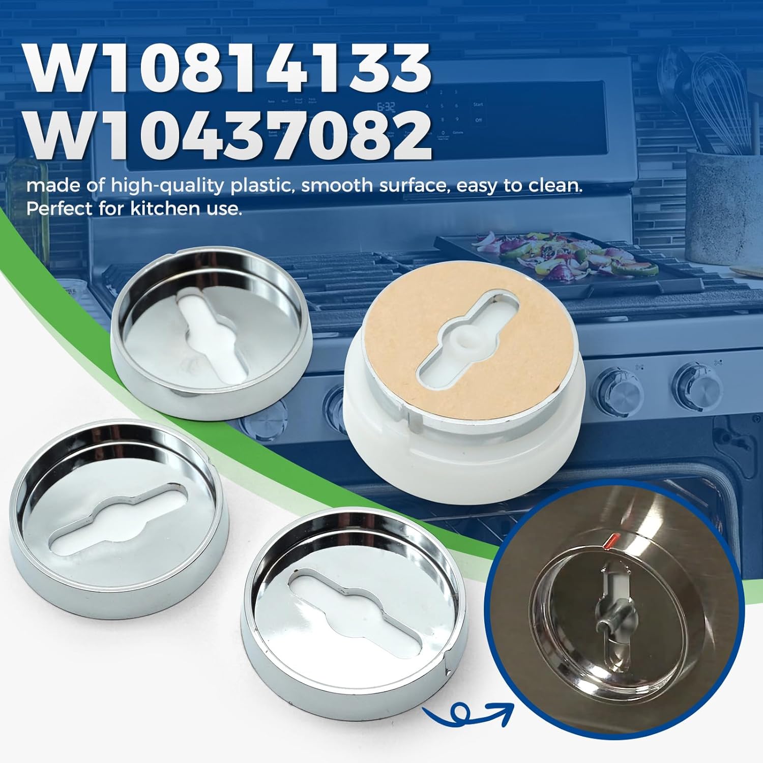 Knob Bezel W10814133 for Whirlpool KitchenAid Cooktop Range, Range Surface Burner Knob Bezel Set W10437082