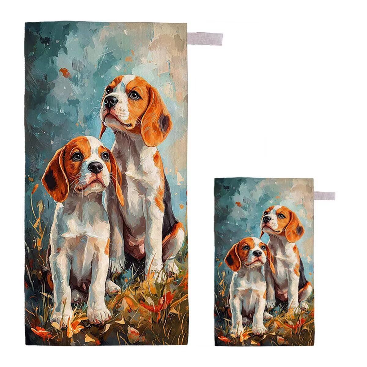 Toalla de Playa Grande 220x100cm/35x70cm, Juego de 2 Toalla Microfibra XXL de Antiarena, Toallas Playa Suave Ligera, Absorbente Secado Rápido, Beach Towel Viaje Yoga, Regalo Mujer Hombre (Perro) B-31