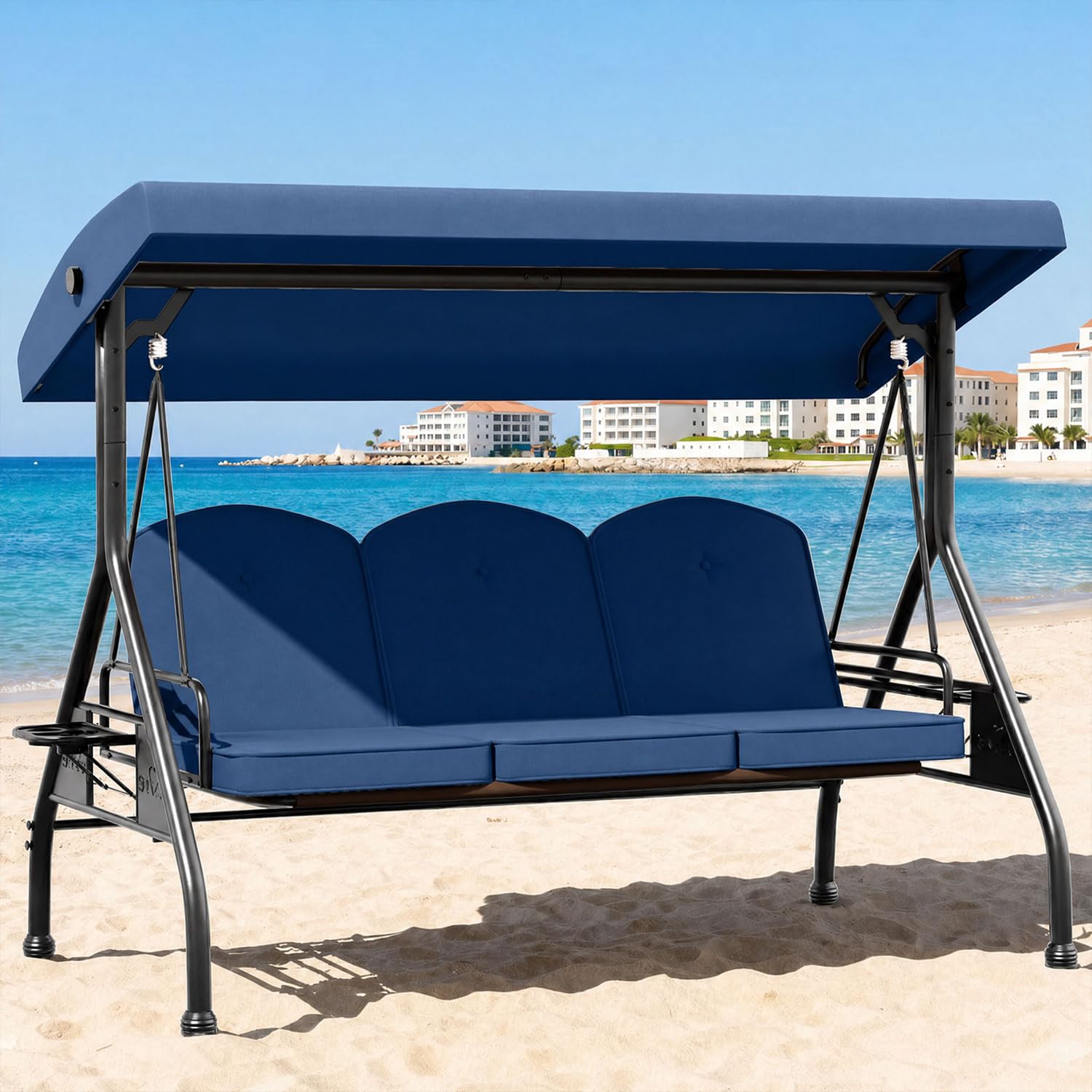 HugCoz Patio Swing with Adjustable Canopy 3-Seat Outdoor Porch Swing