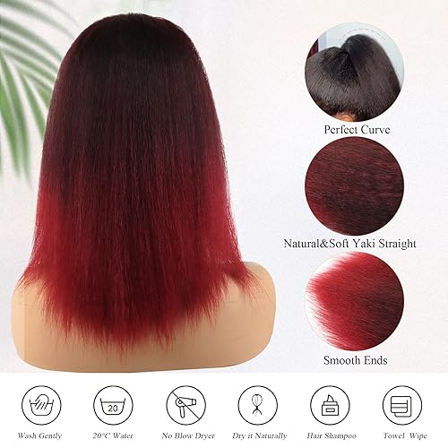 Miniatura 3 de LEOSA Colas de caballo con cordón de 14 pulgadas para mujeres negras, extensiones de cabello corto natural negro Yaki lacio con cordón (14 pulgadas,