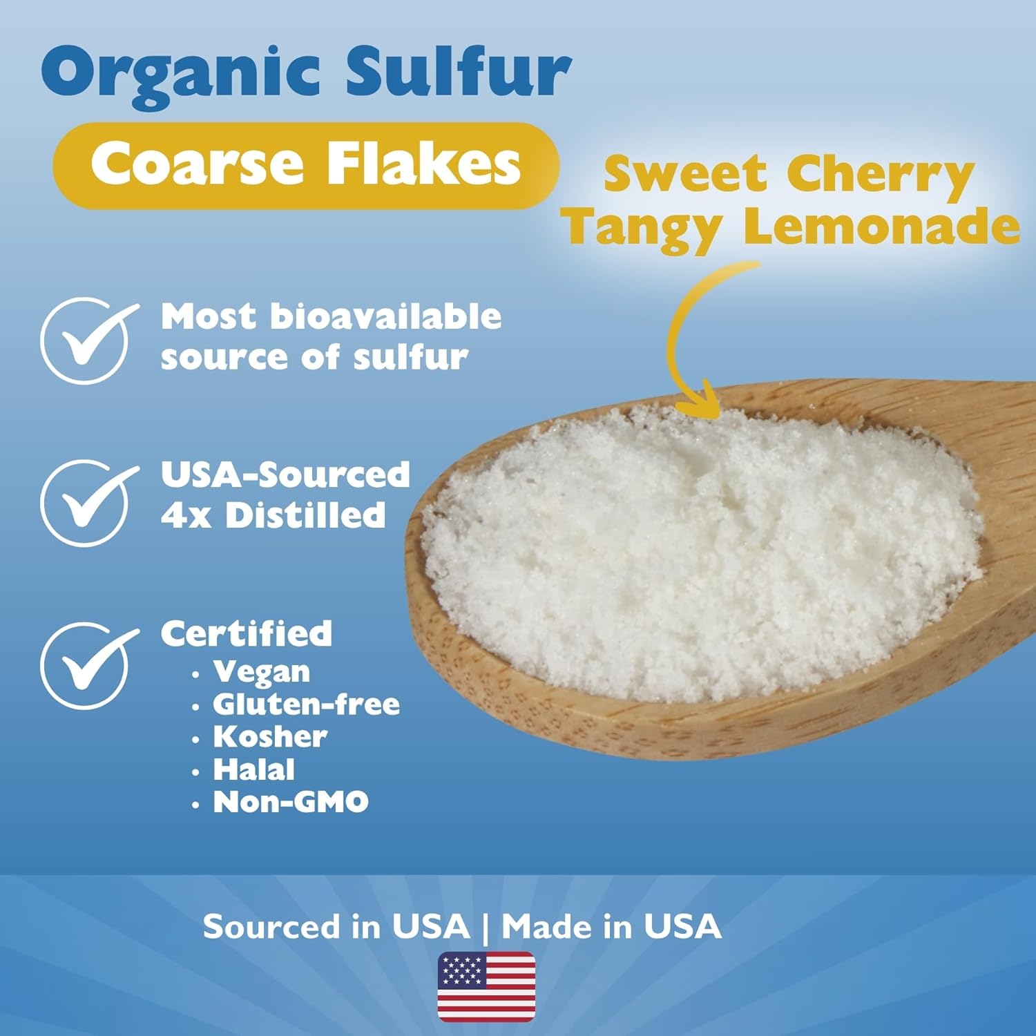 KALA HEALTH MSMPure Cherry Lemonade Flavored Coarse MSM Powder Flakes – US-Made MSM for Joint Health, Skin Appearance, and Hair & Nail Support – 1 lb, Organic Sulfur