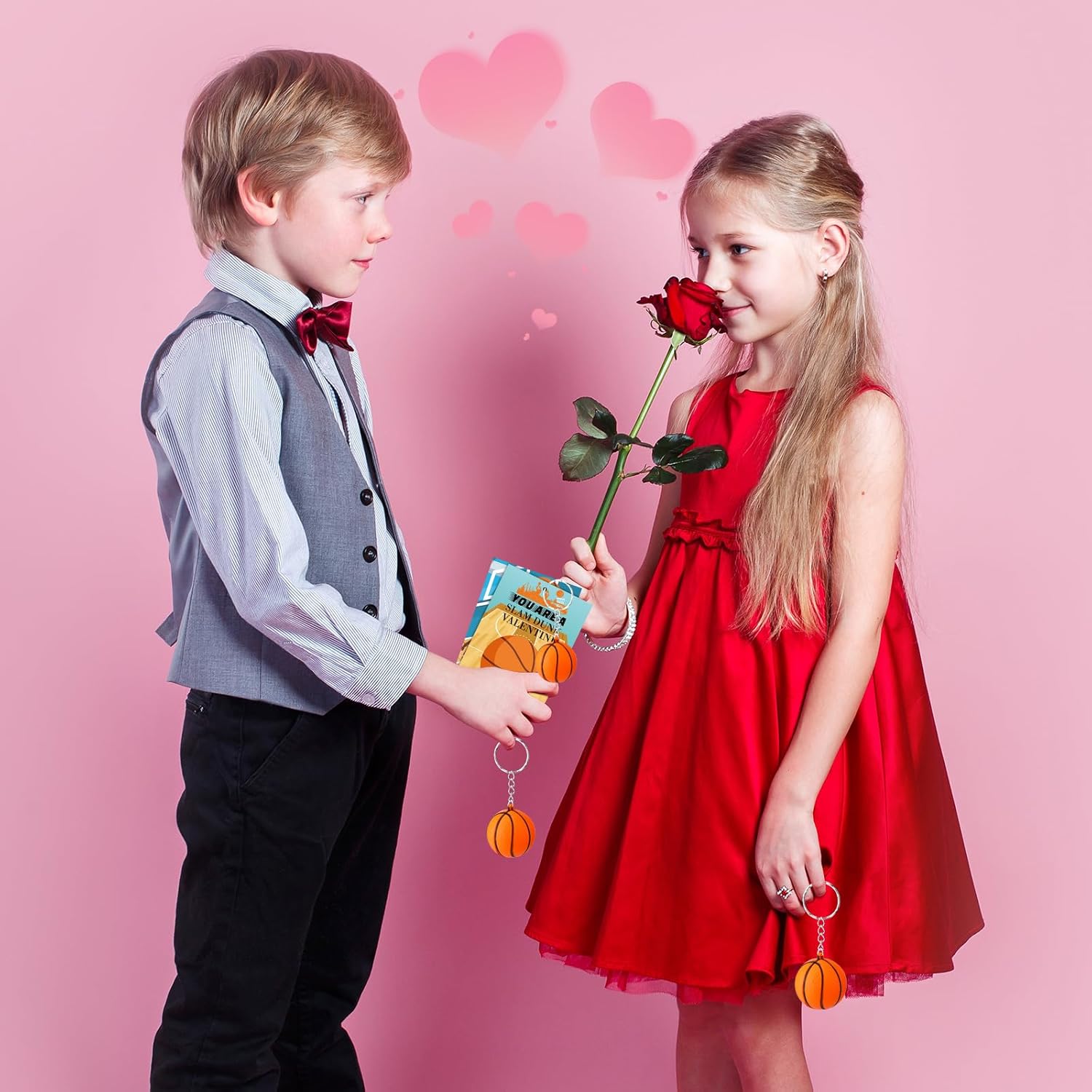 Syhood 60 Pack Basketball Valentine Gifts Cards and Mini Foam Sports Balls Keychain Valentines Greeting Cards Stress Ball Keychain for Kids Sports Party Favors School Classroom Exchange Prize