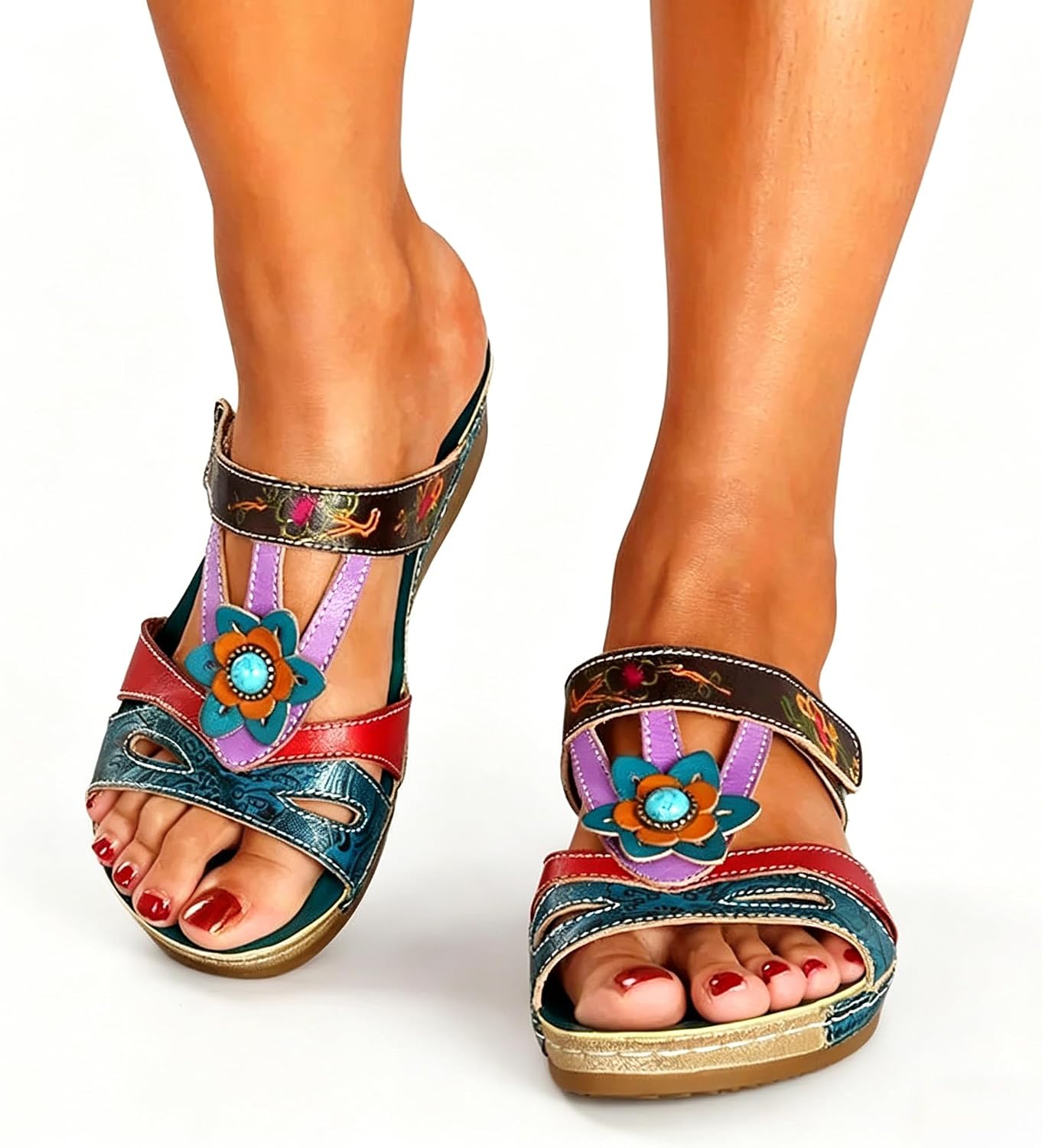 Sandalen Damen Sommer Plateau Pantoletten Sandalette Bohemia Sandals mit Strass Perlen Freizeit Strand Schuhe Orthopädische Casual Flip Flops Hausschuhe
