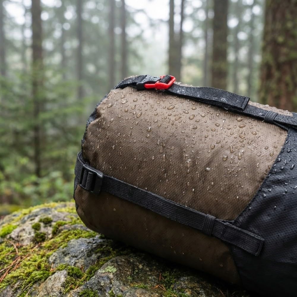 Compression Stuff Sack - Water Proof 70D Nylon Sleeping Bag Storage with 4 Adjustable Straps for Camping, Backpacking & Travel (Green, 14.5x6.6in)‌