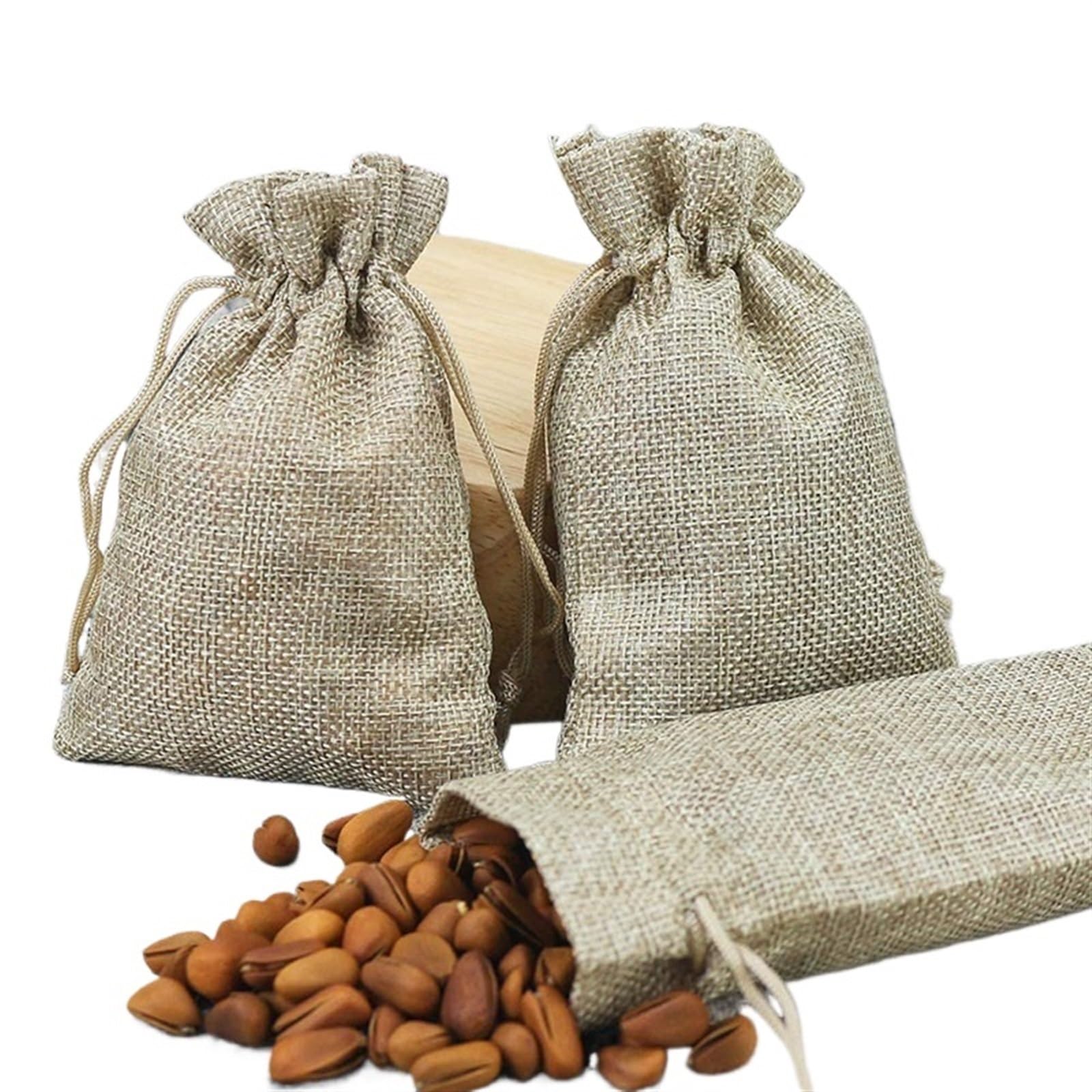 Pochette Tissu Cordon Sacs cadeaux en lin avec cordon de serrage, 10/20/50 pièces, for noël, Halloween, mariage, fête d'anniversaire, boîte à bonbons, emballage de chocolat, sacs en toile de Jute(13x1