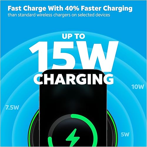 Miniatura 2 de AT&T Almohadilla de carga inalámbrica premium de 15 W para iPhone de Apple, Google Pixel y Samsung Galaxy con cable tipo C a C (blanco)